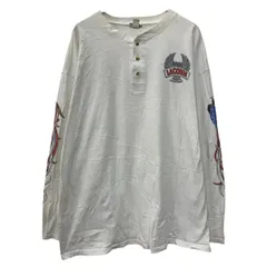 COTTON DELUXE 長袖 プリントTシャツ 2X ホワイト マルチカラー ハーフボタン バックプリント アームプリント アメカジ 春物 a802-5867