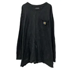 carhartt 長袖 ロゴTシャツ 3XL ブラック カーハート プルオーバー 胸ポケット ワンポイント 無地Tシャツ ビックサイズ 春物 a802-5872