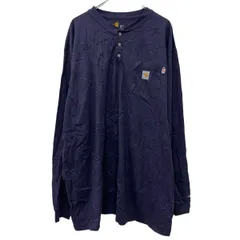 メキシコ製 carhartt 長袖 ロゴTシャツ 3XL ネイビー カーハート ハーフボタン 胸ポケット ワンポイント 無地Tシャツ 春物 a802-5873