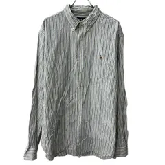 90s Ralph Lauren 長袖 ストライプシャツ 2XL ホワイト ブルー ラルフローレン ボタンダウン ロゴ 長袖シャツ トップス 春物 a802-5888