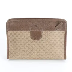 美品 グッチ オールドグッチ マイクロGG レザー セカンドバッグ クラッチ ポーチ 通勤 本革 ブラウン 茶色 メンズ RUM DO21-9【中古】