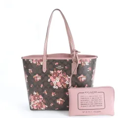 美品 コーチ シグネチャー メドレー ブーケ リバーシブル レザー トート バッグ 肩掛け ショルダー A4 レディース RUM DO22-7【中古】