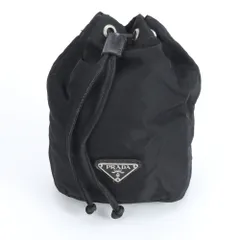 美品 プラダ テスート ナイロン トライアングルロゴ ドローストリング ハンド バッグ ポーチ ブラック 黒 レディース RUM DO24-1【中古】