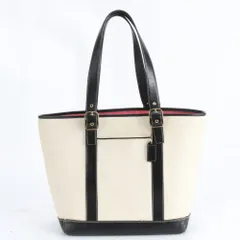 美品 コーチ レザー キャンバス トート バッグ 肩掛け ショルダー ハンド A4 レディース RWM DN44-2【中古】