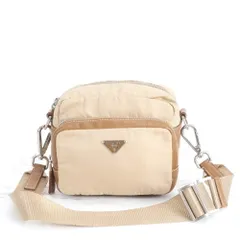 極美品 プラダ テスート ナイロン トライアングルロゴ ベージュ レザー ショルダーバッグ 肩掛け ハンド レディース RRM DN47-9【中古】