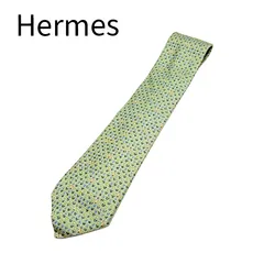 エルメス HERMES ネクタイ グリーン シルク 総柄 タグ付き