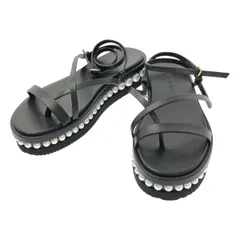 JIMMY CHOO / ジミーチュウ | PINE FLAT パール フラット ストラップ サンダル | 38 | ブラック/ホワイト | レディース