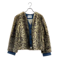 TOGA PULLA / トーガプルラ | レオパード ファー ノーカラー デニムジャケット | 36 | インディゴ/ブラウン | レディース