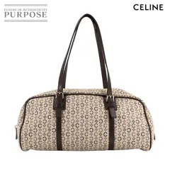 美品 セリーヌ CELINE Cマカダム ミニ ボストン ハンド バッグ キャンバス レザー ベージュ ブラウン ヴィンテージ 90312055