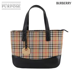 新品同様 バーバリー BURBERRY ヘイマーケットチェック ハンド バッグ キャンバス レザー ベージュ ブラック Hand Bag 90314176