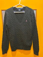 Y【Y1-07】◇ RALPH LAUREN SPORT サイズL Vネックニット　黒色　レディース