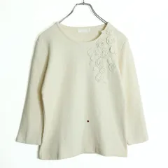 インゲボルグ★七分袖カットソー 綿ニット サイズS アイボリー系 お花モチーフ♪z18106