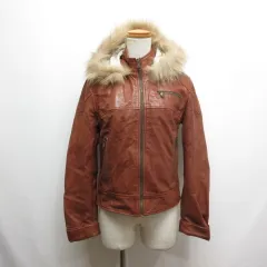 D'ARIENZO ラムレザー ライダース ジャケット M 茶 ブラウン フード・ラクーンファー取外し可 山羊革 裏地付き イタリー製