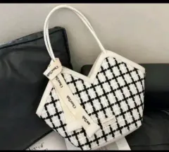 新品 白 チェック ショルダーバッグ トートバッグ