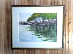 丹後の舟屋 海の風景 水彩画 F6 原画 インテリアアート - メルカリ