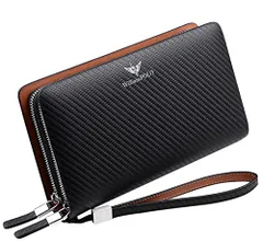 [ハナ] 高級 イタリア 長財布 本革 小銭入れ付き 多機能 携帯 大容量 2way チェーン付き ダブルラウンドファスナー セカンドバッグ メンズ レザー クラッチウォレット 携帯２台収納 カード収納豊富po 84ac4deb