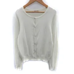 アプワイザーリッシェ Apuweiser-riche ニットカーディガン ミドル丈 ラウンドネック ビジュー 2 アイボリー /SM22