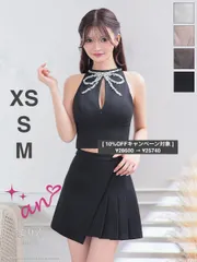 ブラック [AOC-3905]【an/アン】ジッパー/ ビジュー/ リボン/ ハイネック/ アメスリ/ ノースリーブ/ セット/ プリーツ/ フレア/ ミニドレス/ キャバドレス / ワンピース/ ドレス/ ローブドフルール/ AngelR/ エンジェルアール