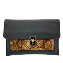 バレンシアガ BALENCIAGA パドロック クラッチバッグ レザー パイソン ブラック ゴールド×ブラック金具 レディース【中古】