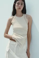 新品 ZARA レース テクスチャ ホルターネック トップス アイボリー S
