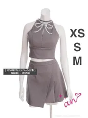 グレー [AOC-3905]【an/アン】ジッパー/ ビジュー/ リボン/ ハイネック/ アメスリ/ ノースリーブ/ セット/ プリーツ/ フレア/ ミニドレス/ キャバドレス / ワンピース/ ドレス/ ローブドフルール/ AngelR/ エンジェルアール