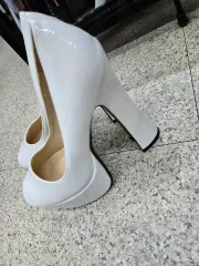 白パンプス ヒール フラットフォーム シューズ 235