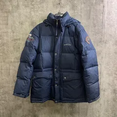 【U-114】Eddie Bauer ダウンジャケット L ネイビー 紺 グースダウン85% フェザー15% ロゴ刺繍 ビッグサイズ