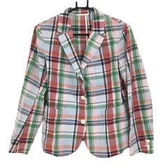 【美品】パーリーゲイツ テーラードジャケット マルチカラー チェック コットン混 レディース 0(S) ゴルフウェア PEARLY GATES