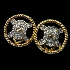 CELINE セリーヌ トリオンフ ラインストーン サークル ゴールド イヤリング ヴィンテージ ジュエリー