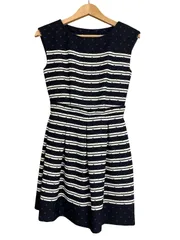 【美品】To b. by agnes b. トゥービーバイアニエスベー　ノースリーブ　ワンピース　ドット柄　ボーダー　ネイビー　レディース　サイズ36　S相当【Z1796】