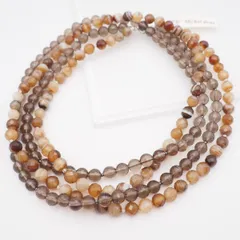 R093 スモーキークォーツ 等 天然石 ネックレス 2連 ロング シルバーカラー デザイン