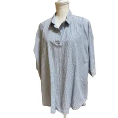 【美品】SM2 Samansa Mos2 サマンサモスモス コットンリネン ストライプシャツ F ブルー オーバーサイズ 半袖