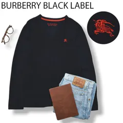 【希少】 廃盤モデル バーバリーブラックレーベル BURBERRY BLACK LABEL 長袖 Vネック Tシャツ ロンT カットソー 2 ネイビー 無地 刺繍ロゴ トラッド メンズ