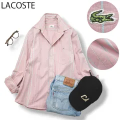 【ワニロゴ】 ラコステ LACOSTE 長袖 ストライプ柄 シャツ 3 ピンク x ライトブルー x ホワイト トラッド カジュアル メンズ レディース ユニセックス 男女兼用