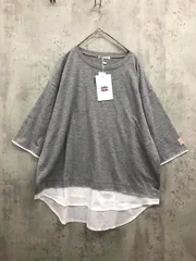 新品 Java ジャバ elft002 レイヤード 重ね着風 クルーネック 無地 ビッグシルエット カットソー sizeL/グレー ■■ レディース