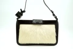 セリーヌ ワン ショルダーバッグ ハラコ ファー 毛皮 ロゴプレート マチ無し レザー 茶 ブラウン CELINE 5257h