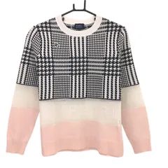 【美品】パーリーゲイツ セーター 白×黒×ピンク グレンチェック調 一部メッシュ  レディース 0(S) ゴルフウェア PEARLY GATES