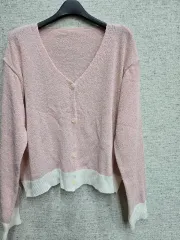 ピンク バイカラー クロップド ニットカーディガン Free!