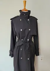 新品)) ブラック ロング トレンチ コート