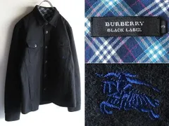 美品 希少 BURBERRY BLACK LABEL バーバリーブラックレーベル 袖裏チェック ホースロゴ刺繍 縮絨ウール シャツ CPOジャケット 3 ネイビー
