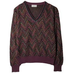 古着 90年代 Tricots St. Raphael 総柄 Vネック コットンニットセーター USA製 メンズM相当 ヴィンテージ/eaa399225