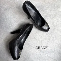 CHANEL シャネル ココマーク オープントゥーパンプス ブラック 黒 レザー 34 1/2 レディースシューズ 21.5cm M17