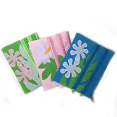 【新品】3ジッパーポーチ ハワイアンキルト 小物入れ ペンケース 化粧ポーチ 花柄 ハイビスカス かわいい ピンク Hawaiian Quilt