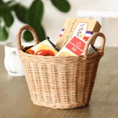 キッチンバスケット MERRY アレンジバスケット B （ バスケット ラタン 籐 籐バスケット オーバル かご 深型 鉢カバー 取っ手付き ドライフラワー キッチン インテリア 収納 カゴ 籠 ナチュラル だ円 おしゃれ )