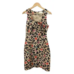 Kate spade(ケイトスペード) ワンピース サイズ4 S レディース美品  - ベージュ×黒×マルチ ノースリーブ/ひざ丈/豹柄/リボン