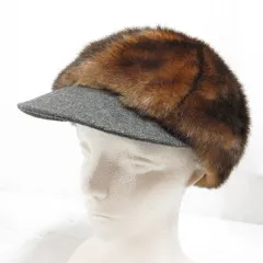アース arth 美品 フェイクファー 帽子 キャスケット キャップ 57cm ブラウン系 裏地付き