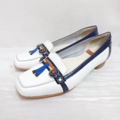 リーガル REGAL 美品 レザー ビット ローファー シューズ 23cm オフホワイト 白 ネイビー 紺 靴