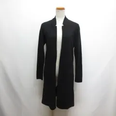 アイシービー iCB ウール100％ ロング ジャケット コート S 黒 ブラック 袖ニット素材 ボタンなし 前開き