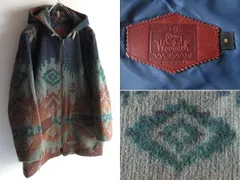 希少 USA製 80s-90sビンテージ WOOLRICH ウールリッチ 縮絨ウール 圧縮ニット ネイティブ柄 フード コート マウンテンパーカー S