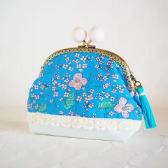 鮮やかブルーの北欧風花柄あめ玉がま口ポーチ ポーチ がま口 ガマグチ がまぐち 小物入れ プレゼント ギフト
